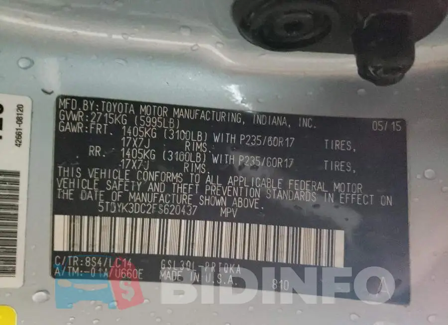 5TDYK3DC2FS620437 Photo# 13
