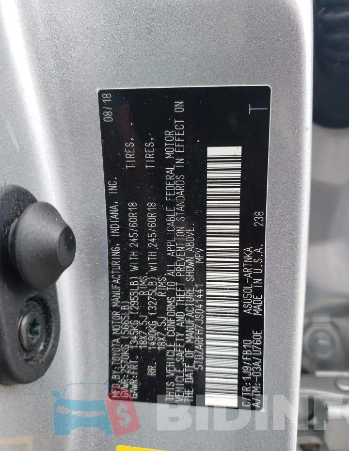 5TDZARFH7JS041441 Photo# 13