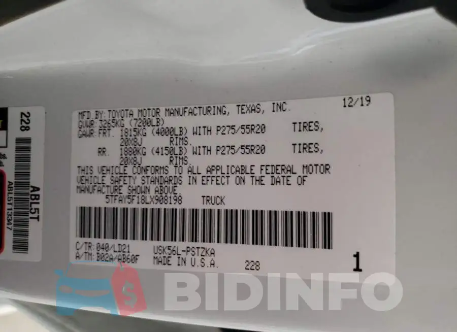 5TFAY5F18LX908198 Photo# 12