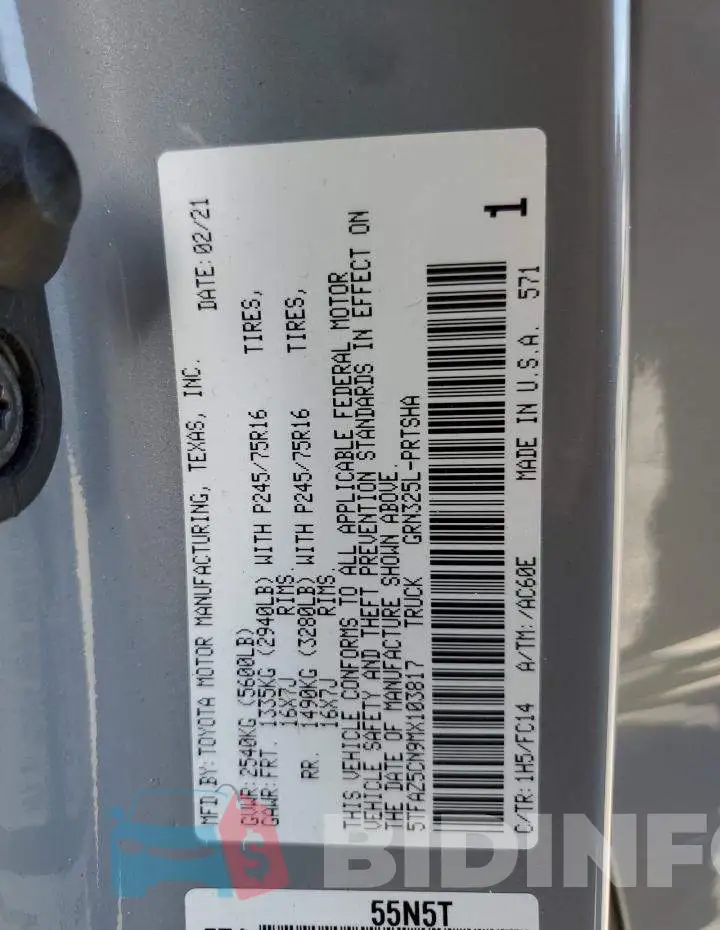 5TFAZ5CN9MX103817 Photo# 13