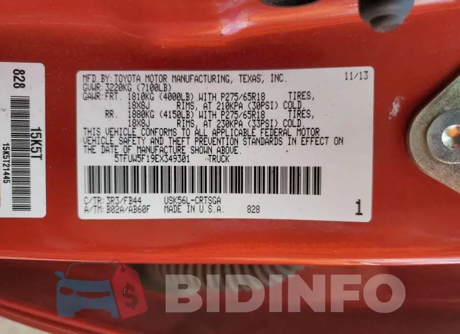 5TFUW5F19EX349301 Photo# 12