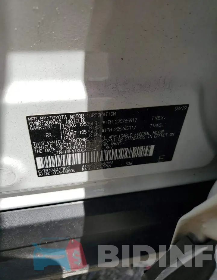 JTMH1RFV1KD040364 Photo# 13