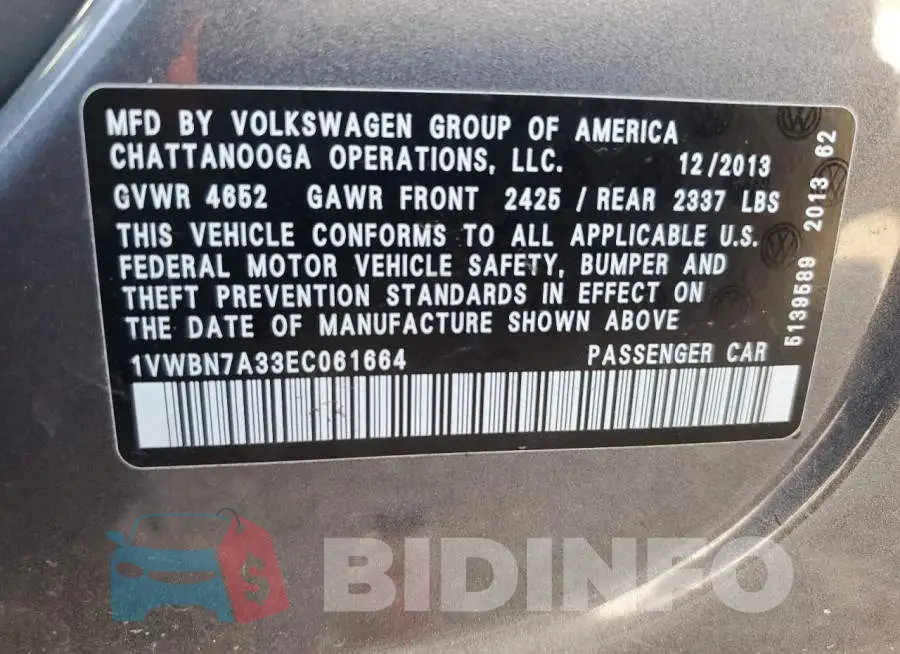 1VWBN7A33EC061664 Photo# 12