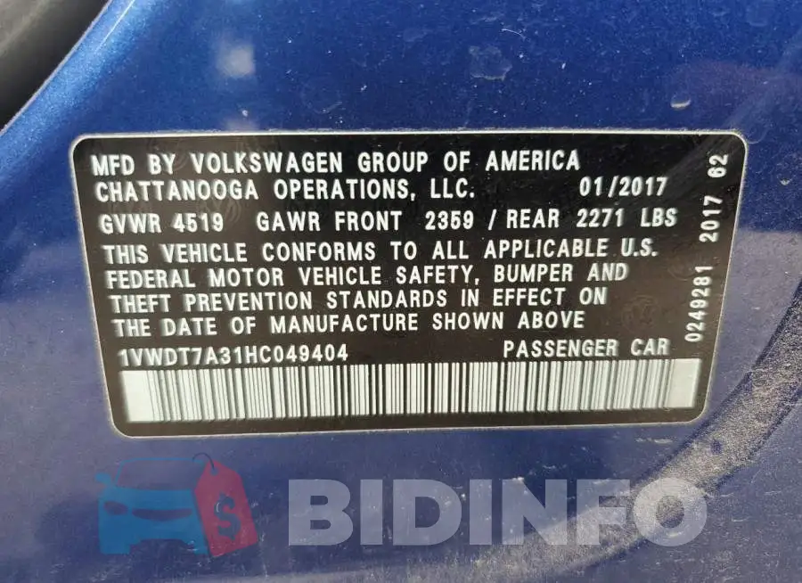 1VWDT7A31HC049404 Photo# 12