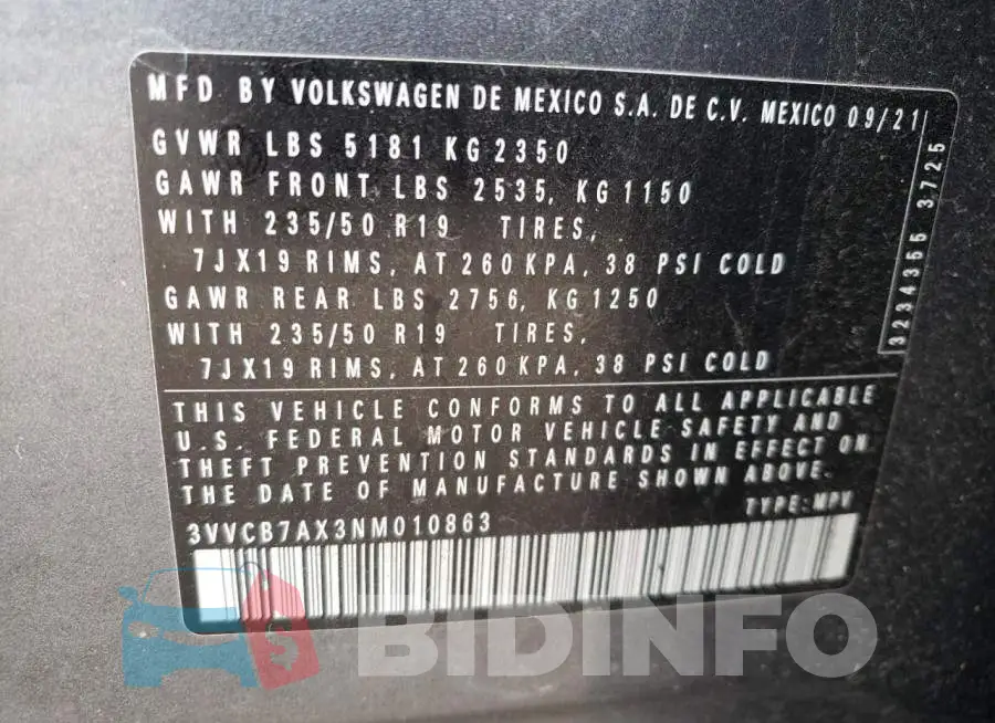 3VVCB7AX3NM010863 Photo# 13