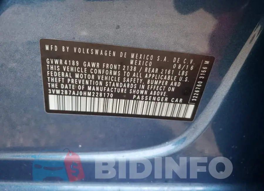 3VW2B7AJ0HM228170 Photo# 10