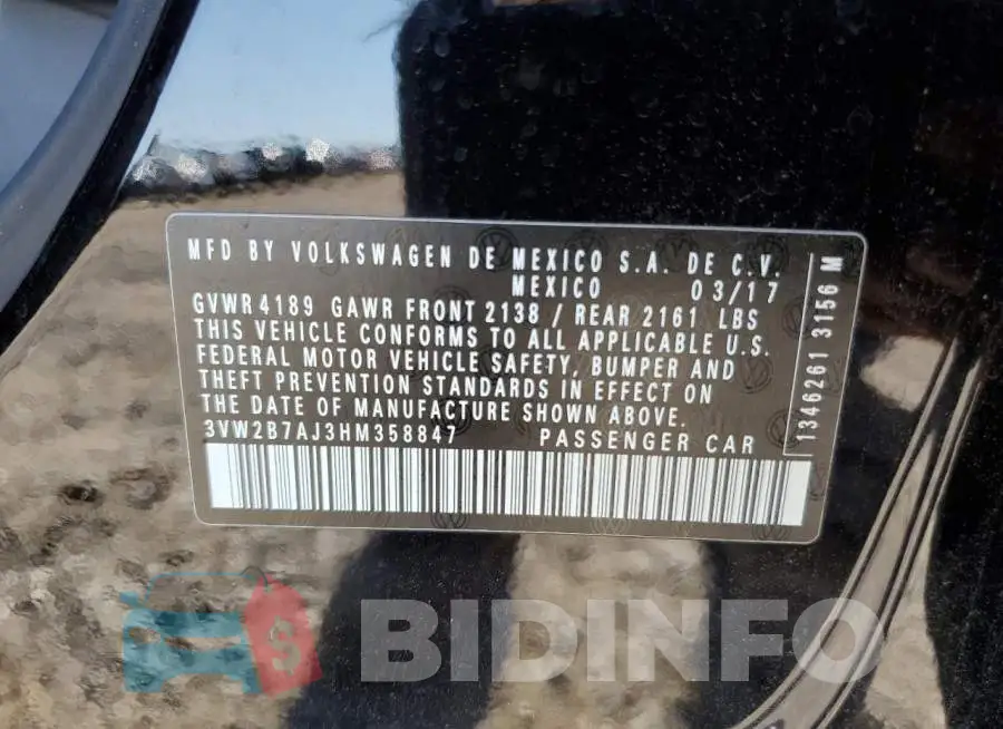3VW2B7AJ3HM358847 Photo# 12