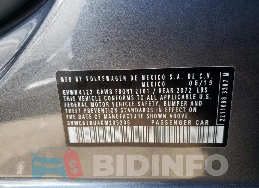 3VWC57BU4KM205308 Photo# 13