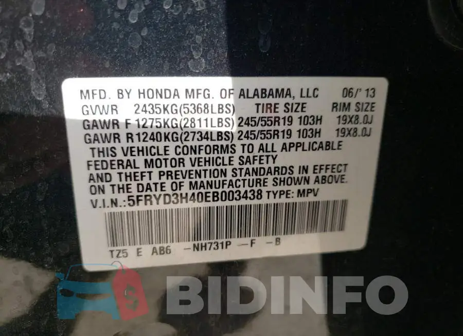 5FRYD3H40EB003438 Photo# 14