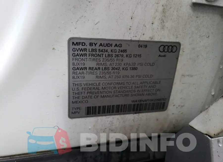 WA1BNAFY9K2098752 Photo# 13
