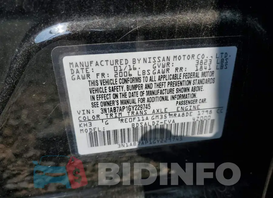 3N1AB7AP1GY229745 Photo# 12