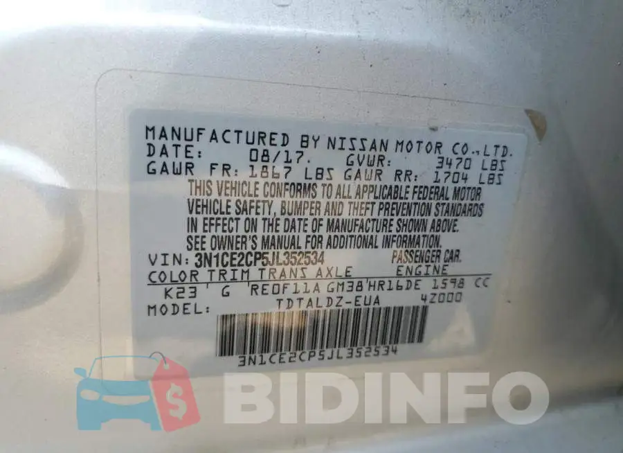 3N1CE2CP5JL352534 Photo# 12