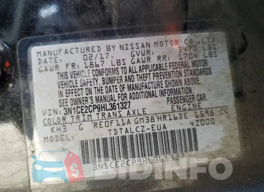 3N1CE2CP9HL361327 Photo# 12