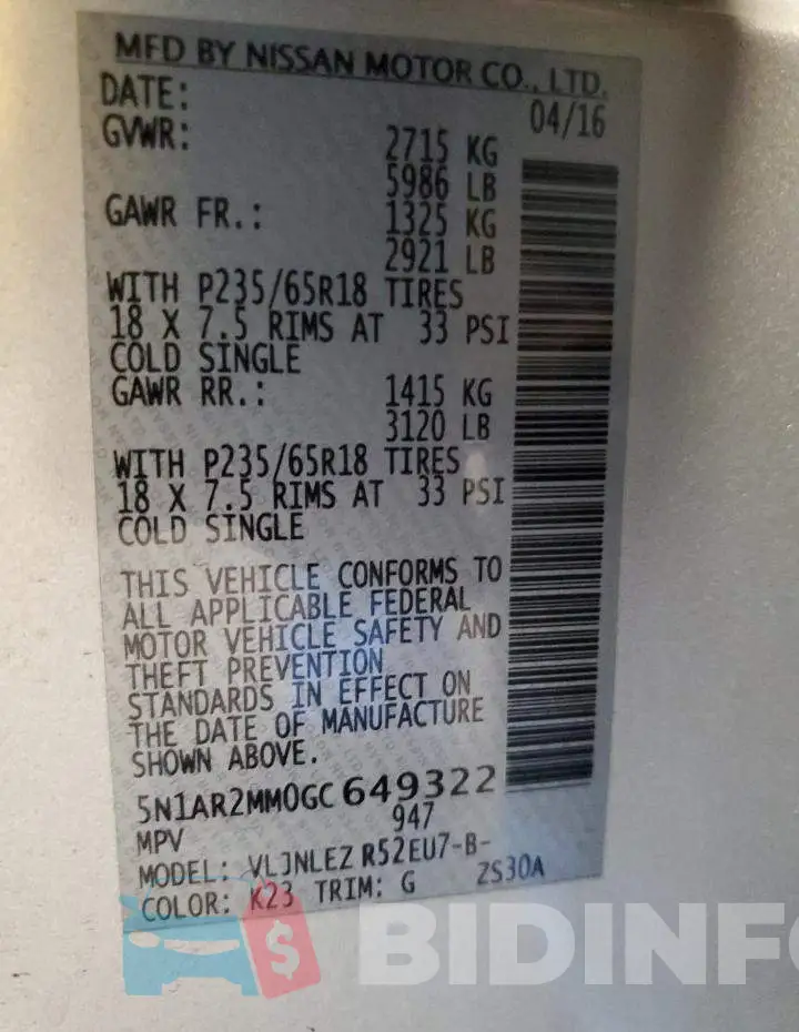 5N1AR2MM0GC649322 Photo# 12