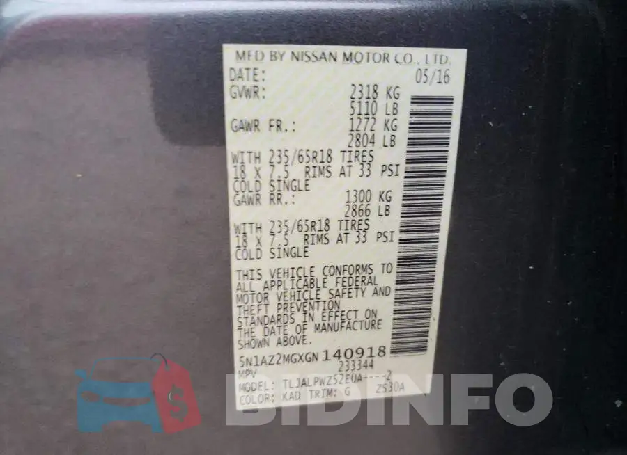 5N1AZ2MGXGN140918 Photo# 12