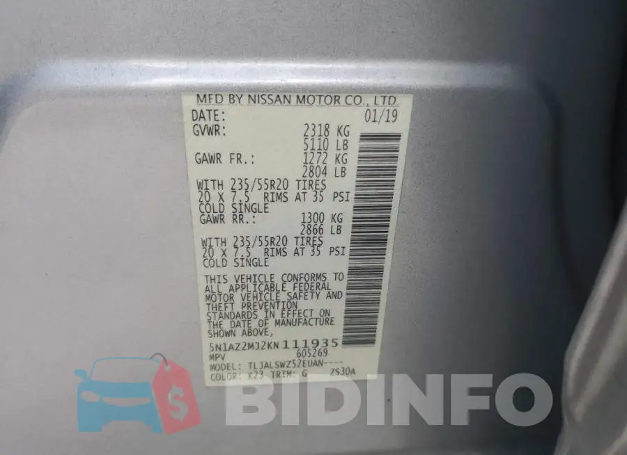 5N1AZ2MJ2KN111935 Photo# 12
