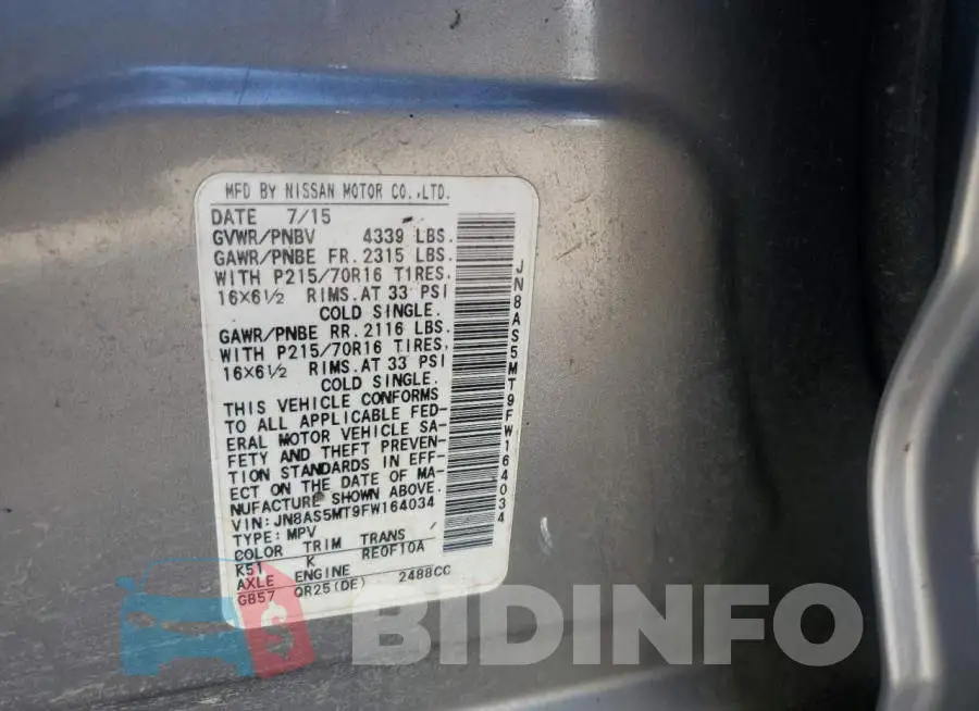 JN8AS5MT9FW164034 Photo# 12