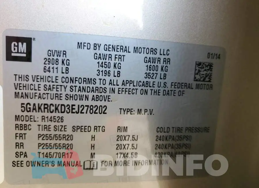 5GAKRCKD3EJ278202 Photo# 13