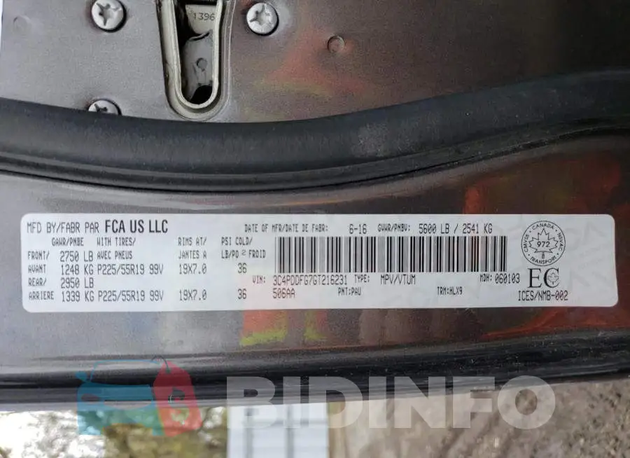 3C4PDDFG7GT216231 Photo# 13