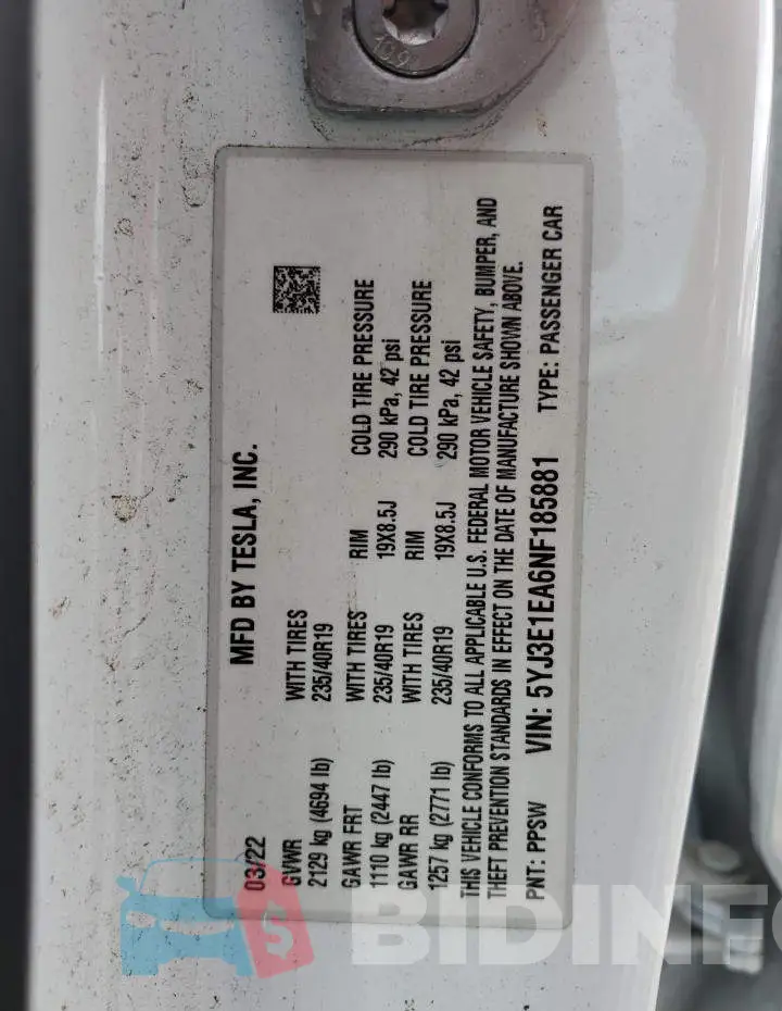5YJ3E1EA6NF185881 Photo# 12