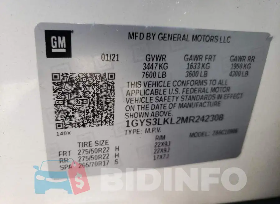 1GYS3LKL2MR242308 Photo# 13