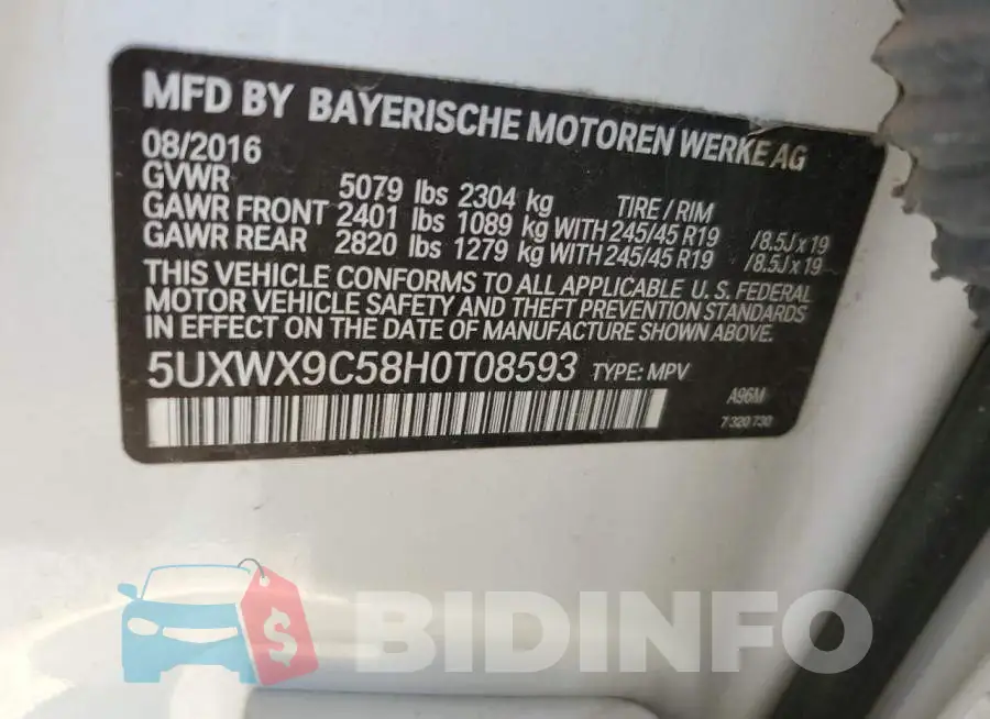 5UXWX9C58H0T08593 Photo# 12