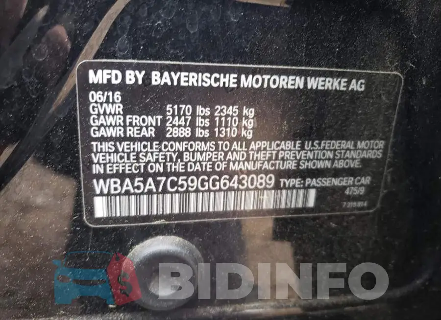 WBA5A7C59GG643089 Photo# 12