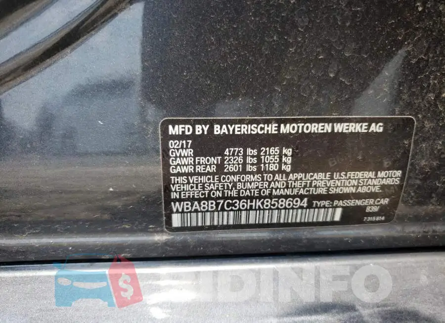 WBA8B7C36HK858694 Photo# 12