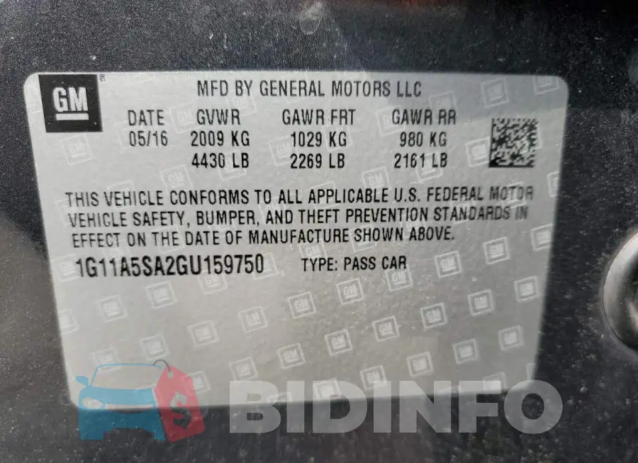 1G11A5SA2GU159750 Photo# 12