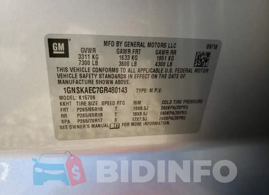 1GNSKAEC7GR480143 Photo# 13