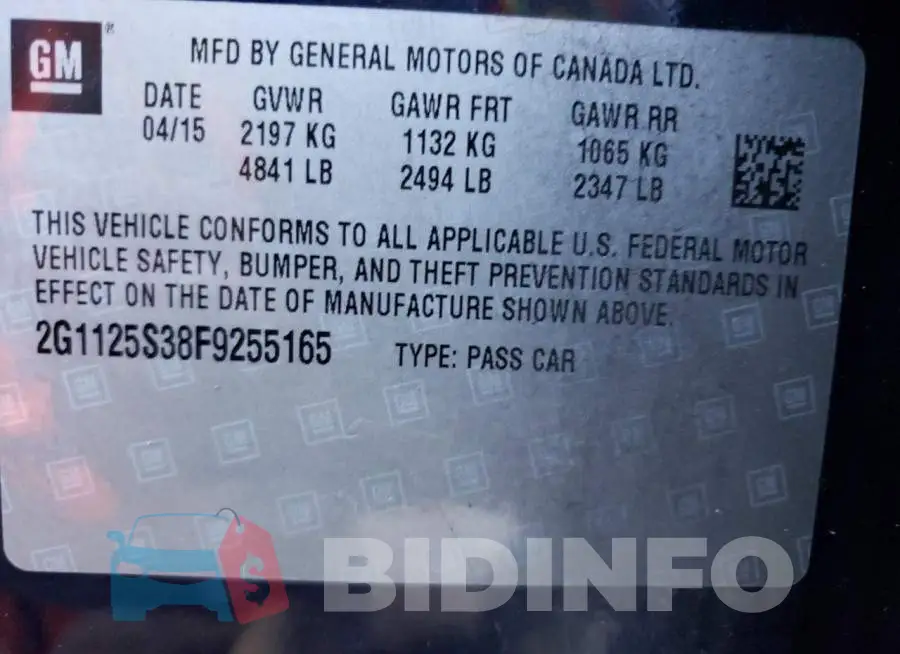 2G1125S38F9255165 Photo# 13
