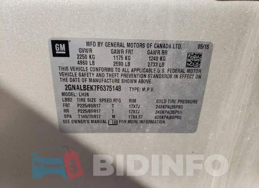 2GNALBEK7F6375148 Photo# 12