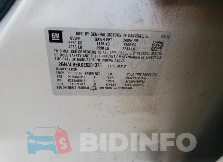2GNALBEKXE6281375 Photo# 14