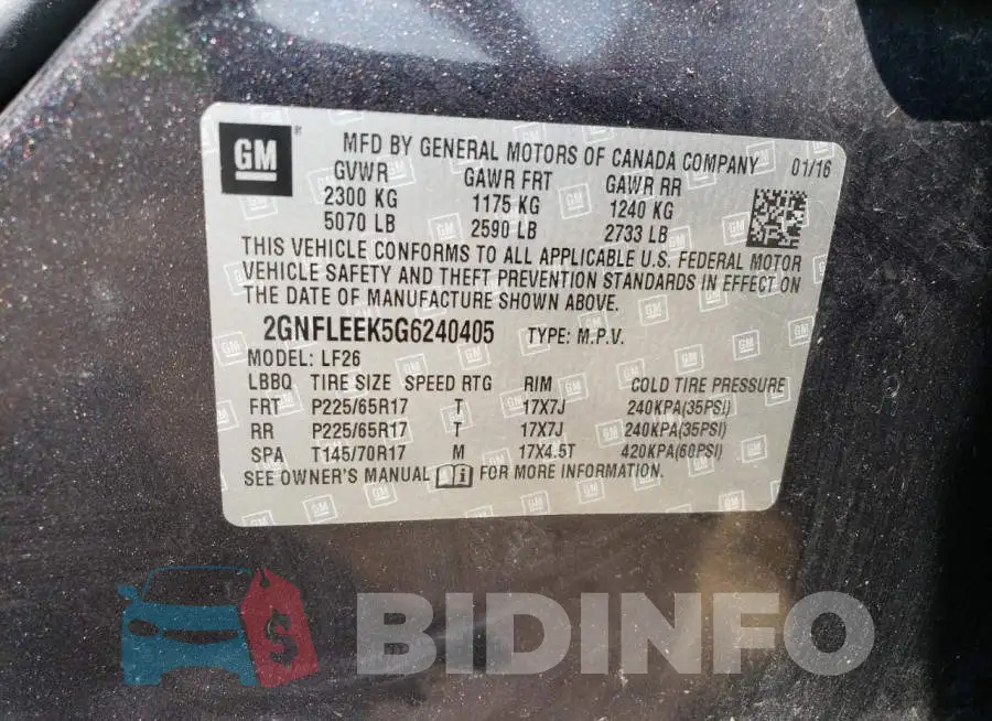 2GNFLEEK5G6240405 Photo# 13