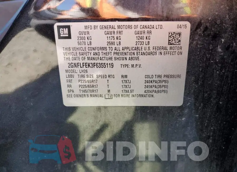 2GNFLFEK3F6355119 Photo# 13