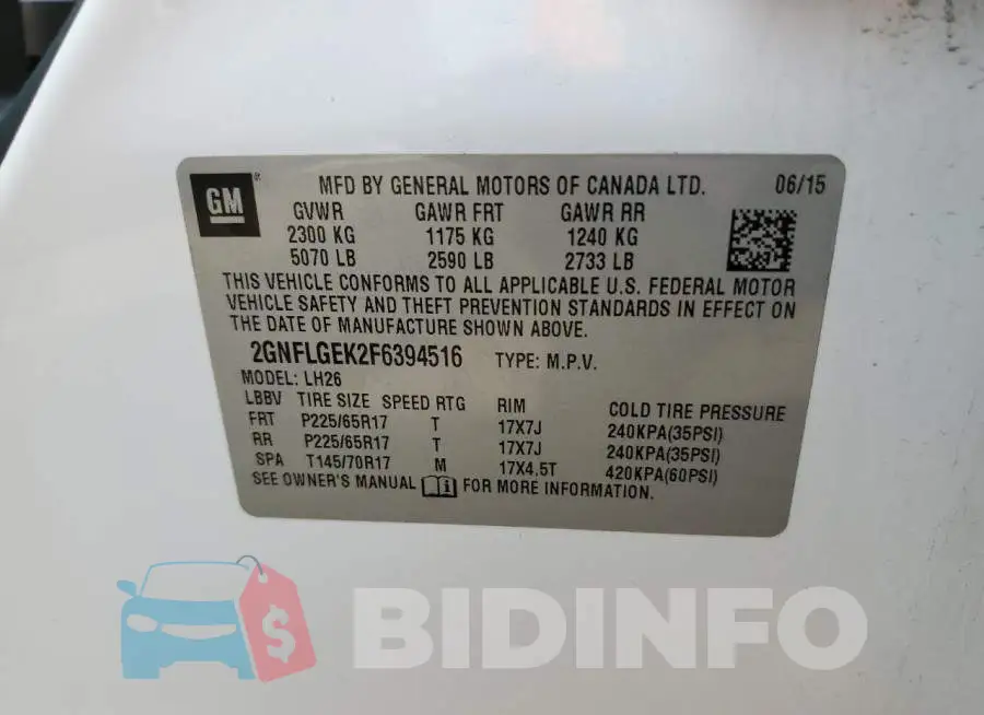 2GNFLGEK2F6394516 Photo# 12