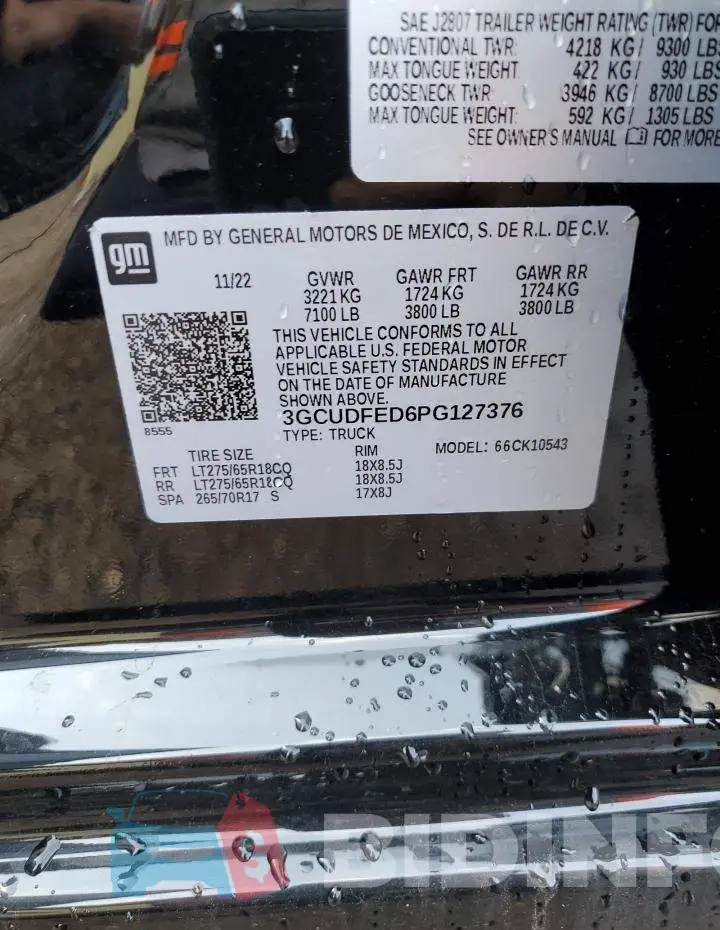 3GCUDFED6PG127376 Photo# 12