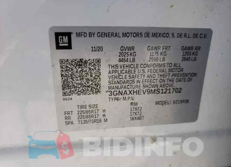 3GNAXHEV9MS121702 Photo# 13