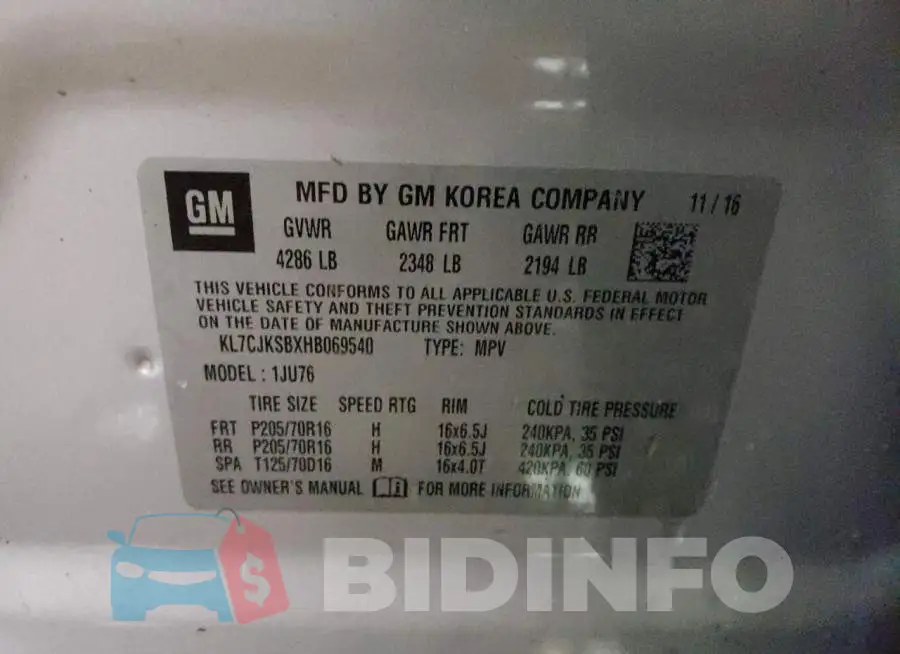 KL7CJKSBXHB069540 Photo# 13