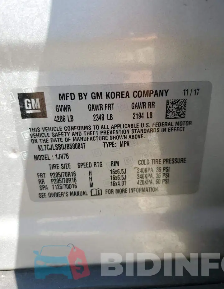 KL7CJLSB0JB580847 Photo# 13
