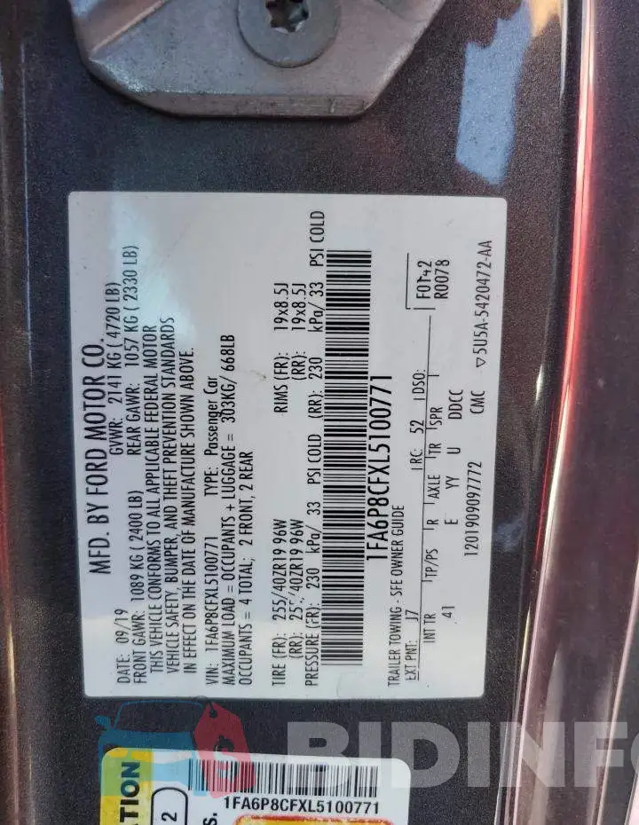1FA6P8CFXL5100771 Photo# 12