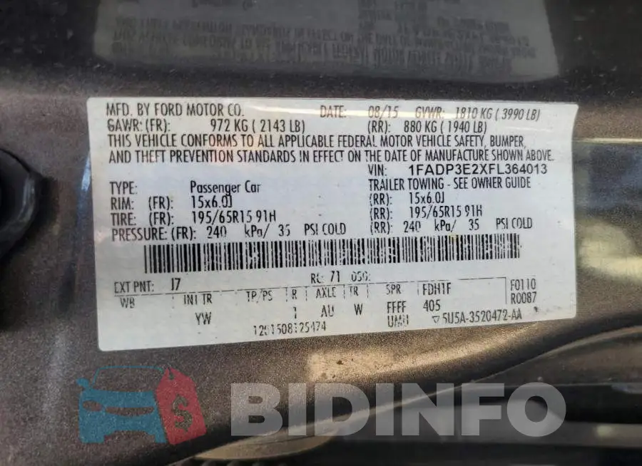 1FADP3E2XFL364013 Photo# 12