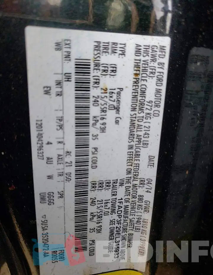1FADP3F29EL315933 Photo# 12