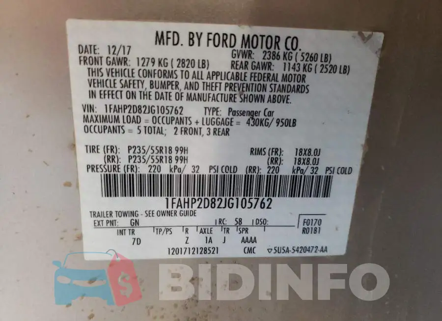 1FAHP2D82JG105762 Photo# 12