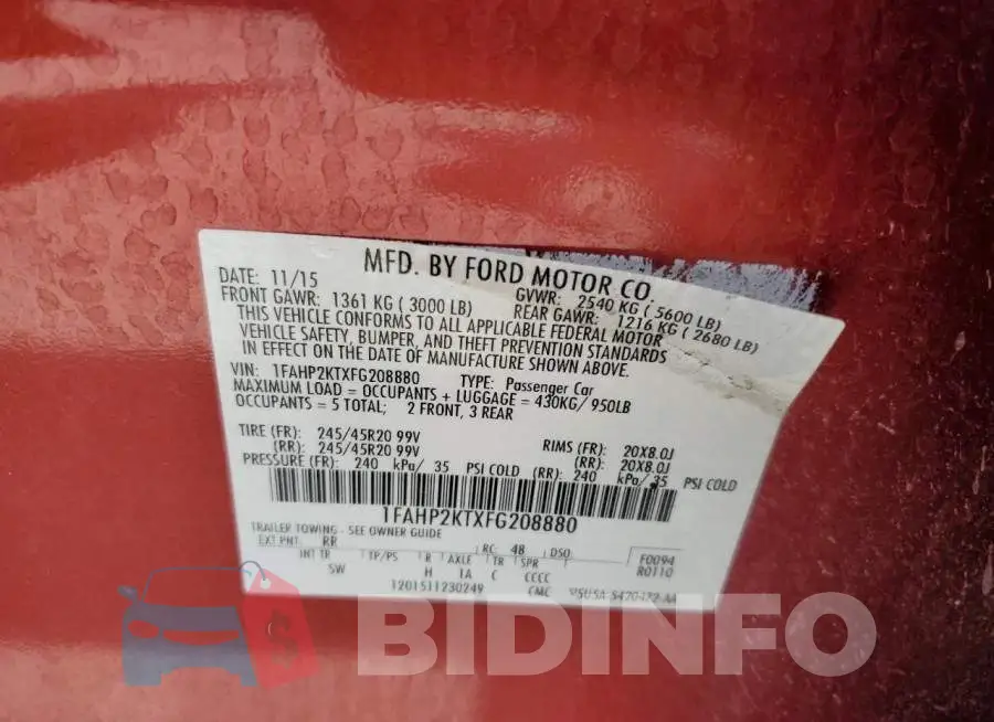 1FAHP2KTXFG208880 Photo# 12