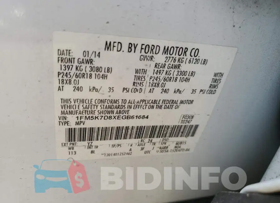 1FM5K7D8XEGB61684 Photo# 13
