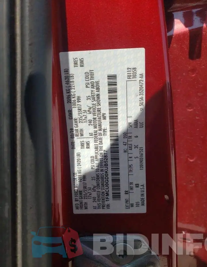 1FMCU0GD0KUB52877 Photo# 13