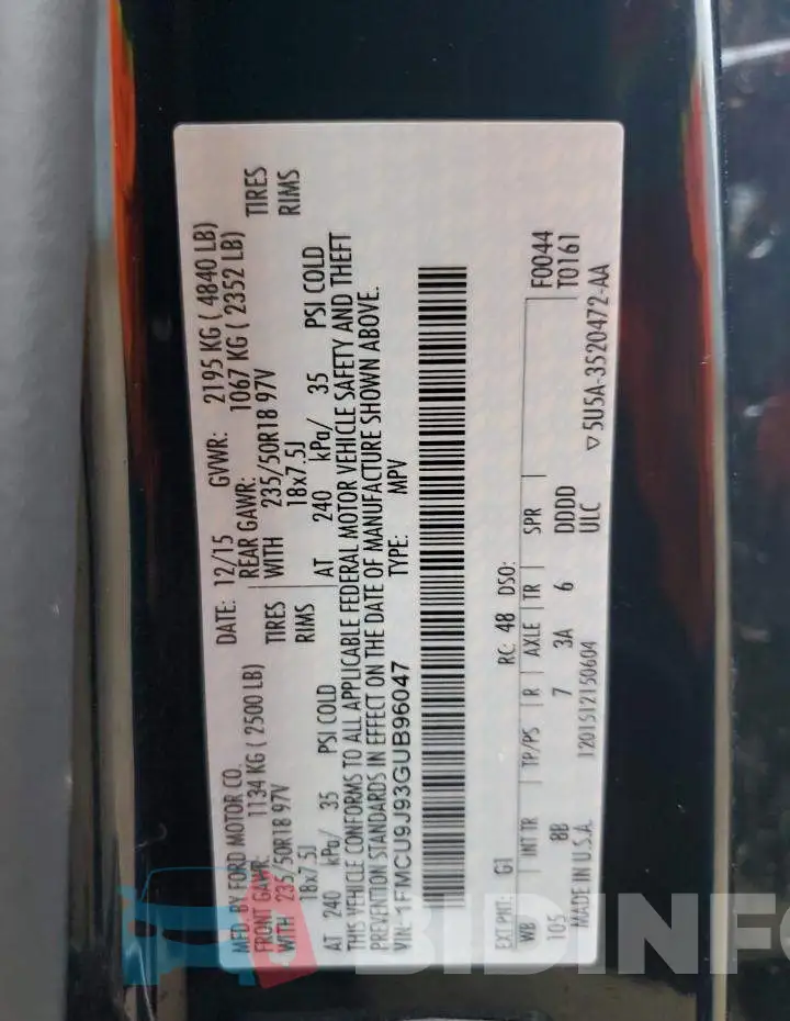 1FMCU9J93GUB96047 Photo# 12