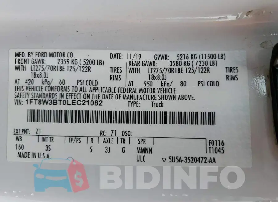 1FT8W3BT0LEC21082 Photo# 12
