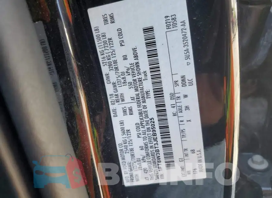 1FT8W3BT3JEB95025 Photo# 13